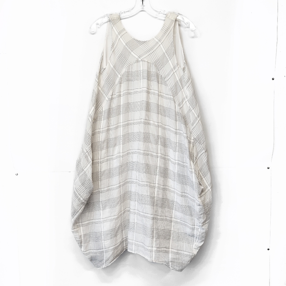 Jarbo White Plaid Grid Print Tank Dress Bubble Hem